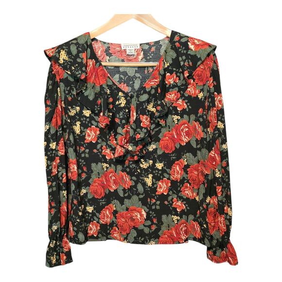VGT Campagnie Internationale Express Womens Whimsical Top Bishop Sleeve L Floral - Picture 1 of 10